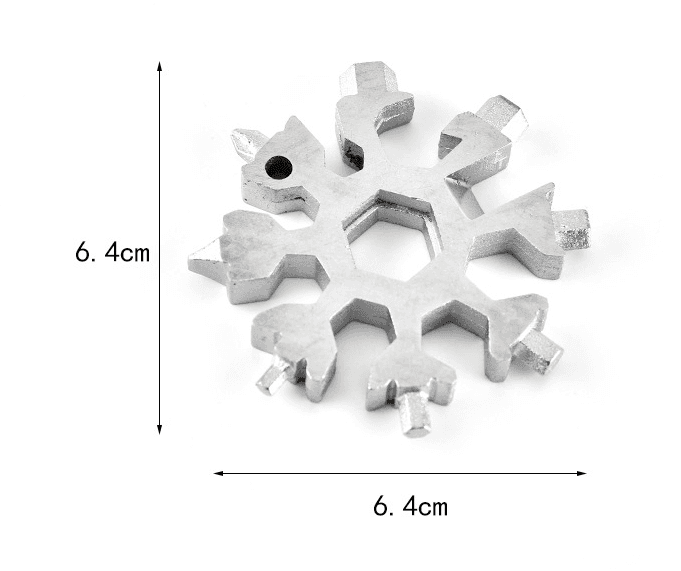 Multi-tool a forma di fiocco di neve in acciaio inossidabile, perfetto come scatola regalo.