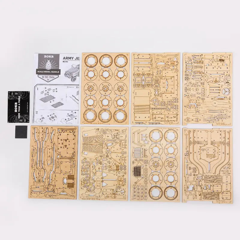 ArmyRover 3D Puzzle kit components with detailed instructions and decals.