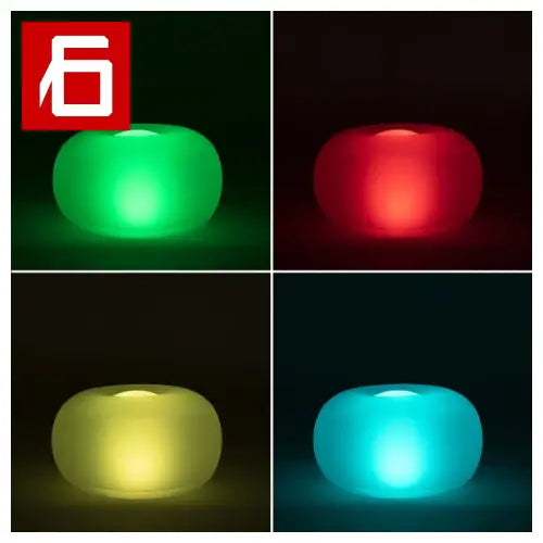 Apparecchi luminosi e arrotondati in quattro colori diversi: verde, rosso, giallo e blu.