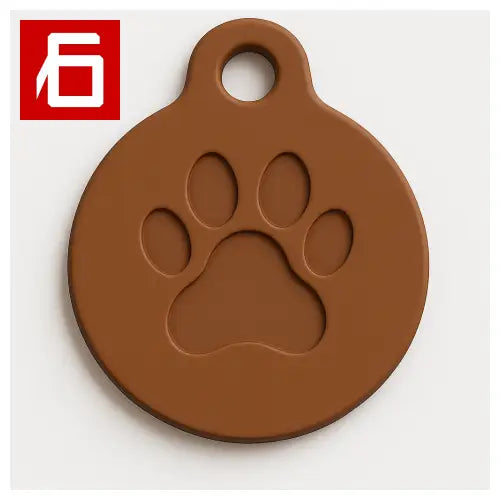 Brown pet tag with paw print for Pet Finder NFC device, easy pet finder NFC tag