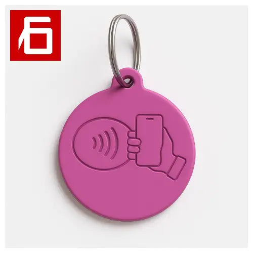 Pink contactless payment keychain for pet finder NFC devices, Pet Finder NFC wireless tag